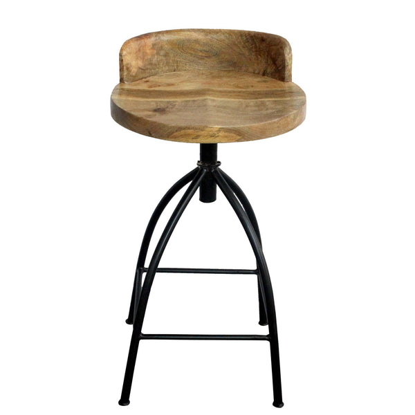 Benzara Pia 25-31 Inch Industrial Style Counter Height Stool With Adjustable Swivel Seat Brown Black- UPT-165867