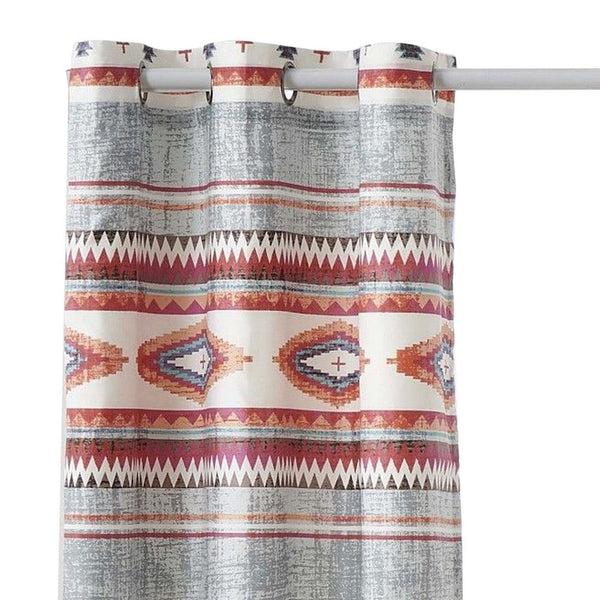 Benzara Pimi 2 Panel Curtain Set Boho Stripes Red White Gray Microfiber -BM332765