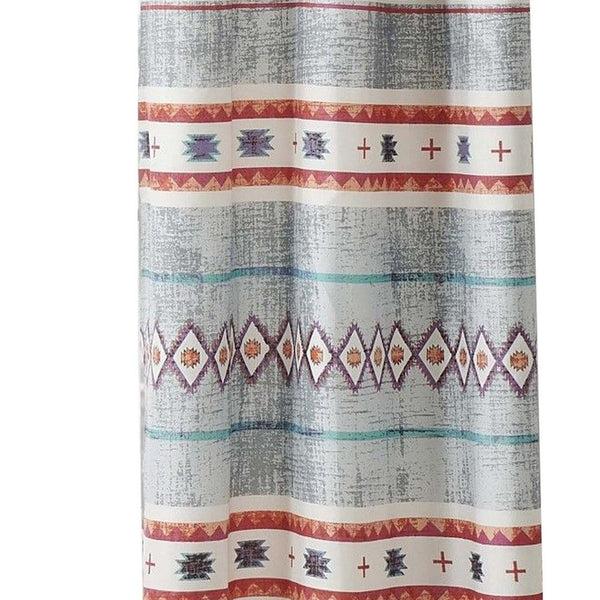 Benzara Pimi 2 Panel Curtain Set Boho Stripes Red White Gray Microfiber -BM332765