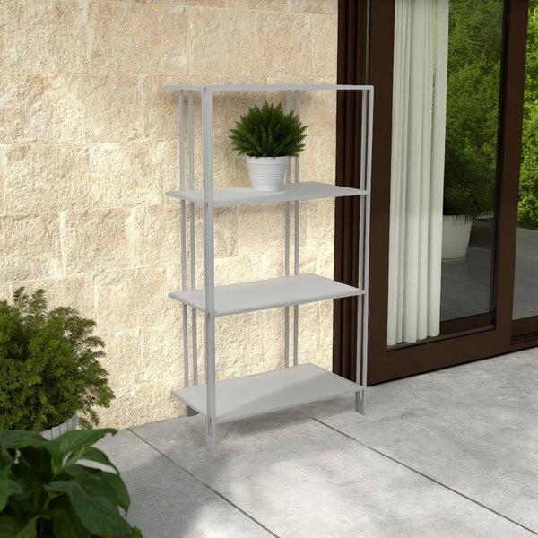 benzara Plant Display Stand White Metal 4 Shelves Modern Style 38 Inch -BM330990