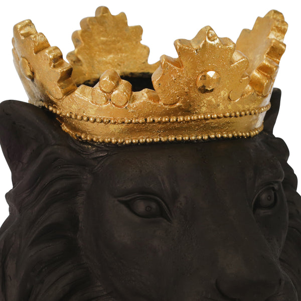 Benzara Polyresin Decorative Lion Figurine With Crown Gold And Black - BM206755