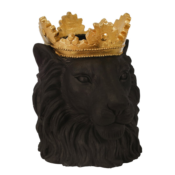 benzara Polyresin Decorative Lion Figurine with Crown Gold and Black - BM206755