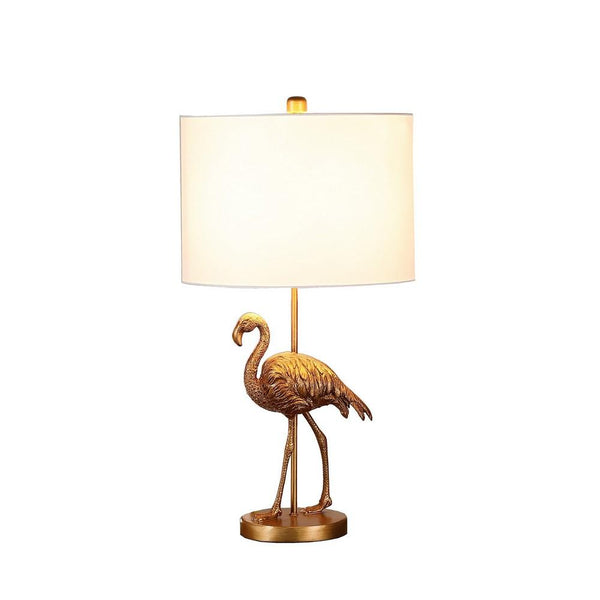 Benzara Polyresin Standing Flamingo Design Table Lamp With Round Base Gold - BM233934