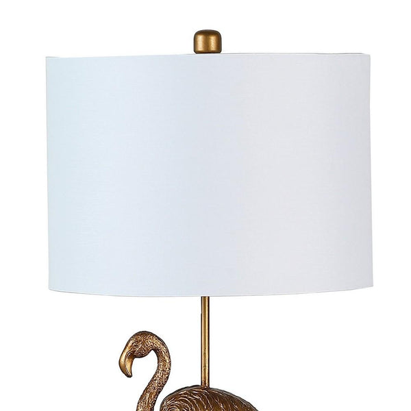 Benzara Polyresin Standing Flamingo Design Table Lamp With Round Base Gold - BM233934