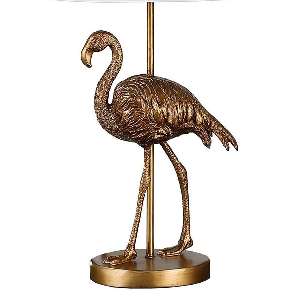 Benzara Polyresin Standing Flamingo Design Table Lamp With Round Base Gold - BM233934