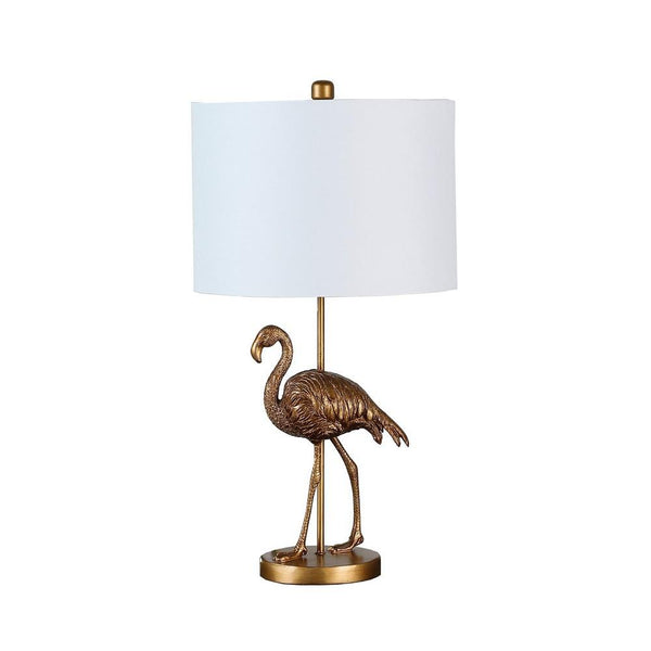 benzara Polyresin Standing Flamingo Design Table Lamp with Round Base Gold - BM233934