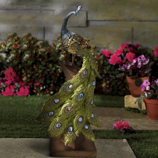 benzara Polystone Decorative Peacock Figurine with Block Stand Green and Gold - BM04276