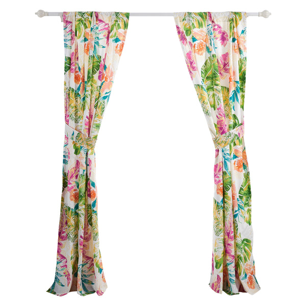 Benzara Porto 84 Inch Panel Window Curtains Tropical Palm Leaves Green And Blue - BM293462