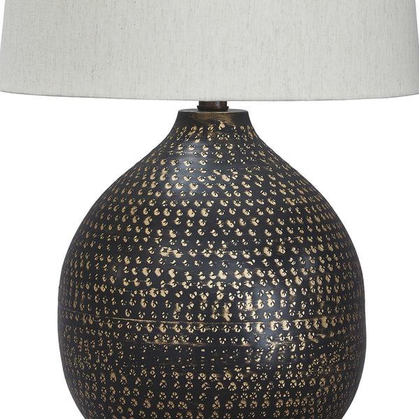 Benzara Pot Bellied Base Metal Table Lamp With Dotted Pattern Black - BM231413