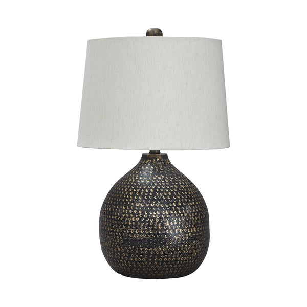 benzara Pot Bellied Base Metal Table Lamp with Dotted Pattern Black - BM231413