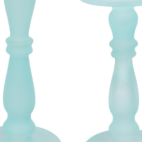 Benzara Qui 14 11 Inch Candle Holders Turned Pedestal Blue Glass Set Of 2 - BM285579