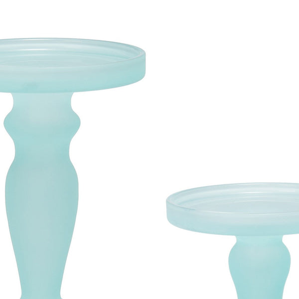 Benzara Qui 14 11 Inch Candle Holders Turned Pedestal Blue Glass Set Of 2 - BM285579