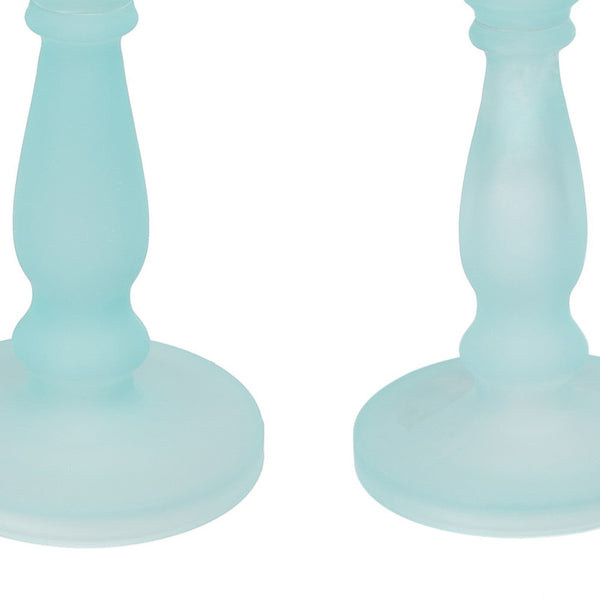 Benzara Qui 14 11 Inch Candle Holders Turned Pedestal Blue Glass Set Of 2 - BM285579