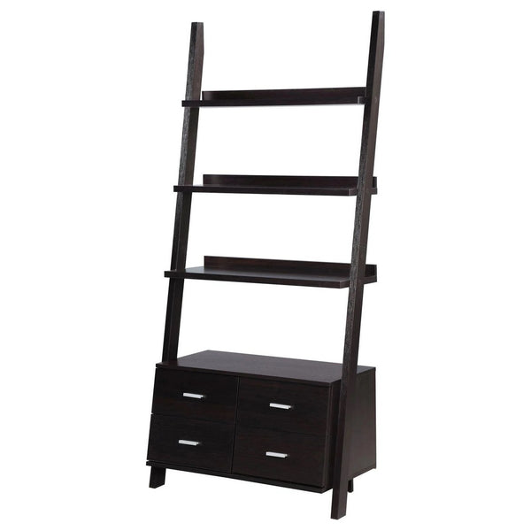 Benzara Quirky Ladder Bookcase With 4 Storage Drawers And Open Shelves Cappuccino - BM172220