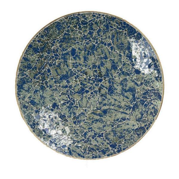 Benzara Qwin Decorative Wall Platter 24 Inch Blue Broken Glass Mosaic Pattern -BM331486