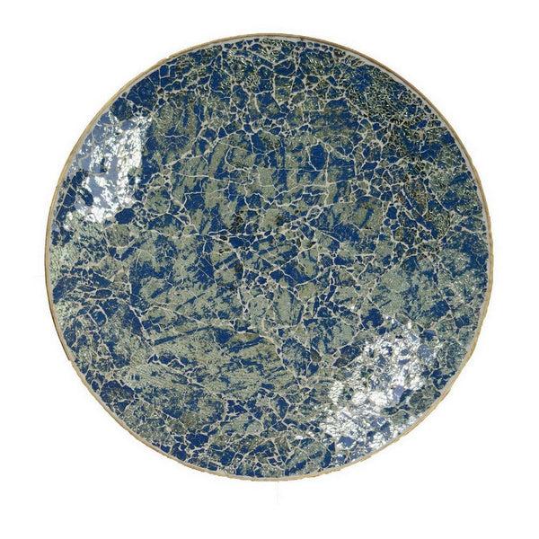 Benzara Qwin Decorative Wall Platter 24 Inch Blue Broken Glass Mosaic Pattern -BM331486