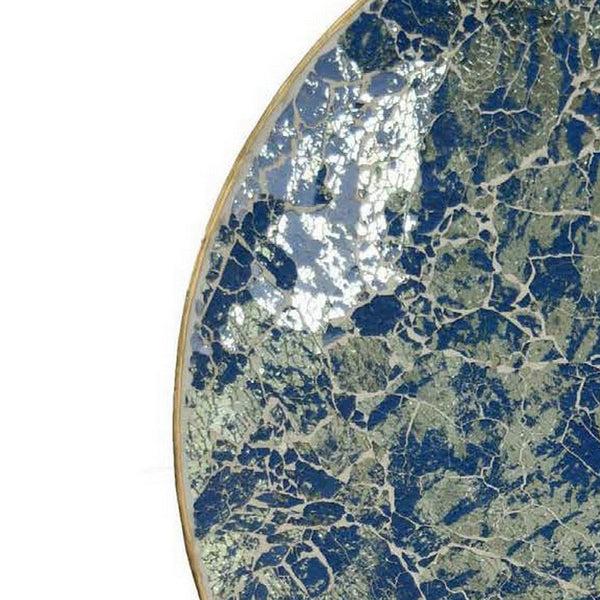 Benzara Qwin Decorative Wall Platter 24 Inch Blue Broken Glass Mosaic Pattern -BM331486