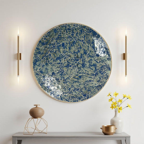 benzara Qwin Decorative Wall Platter 24 Inch Blue Broken Glass Mosaic Pattern -BM331486