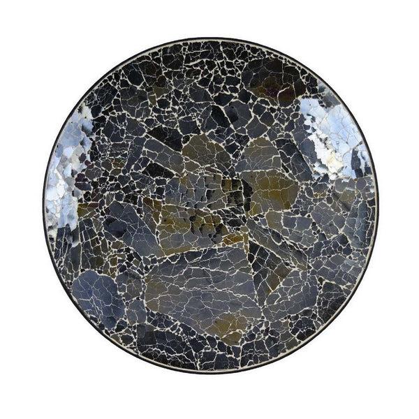 Benzara Qwin Decorative Wall Platter 24 Inch Glass Mosaic Pattern In Black -BM331483