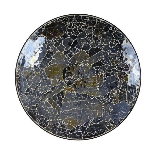 Benzara Qwin Decorative Wall Platter 24 Inch Glass Mosaic Pattern In Black -BM331483