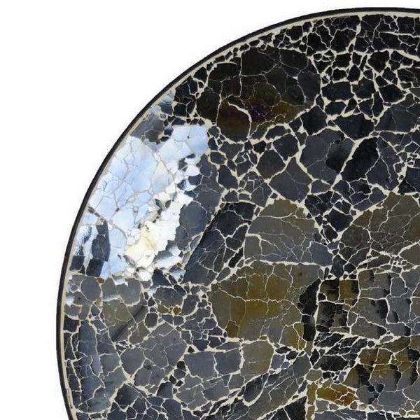 Benzara Qwin Decorative Wall Platter 24 Inch Glass Mosaic Pattern In Black -BM331483