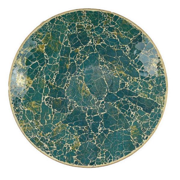 Benzara Qwin Decorative Wall Platter 24 Inch Glass Mosaic Pattern In Green -BM331484