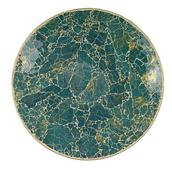 Benzara Qwin Decorative Wall Platter 24 Inch Glass Mosaic Pattern In Green -BM331484