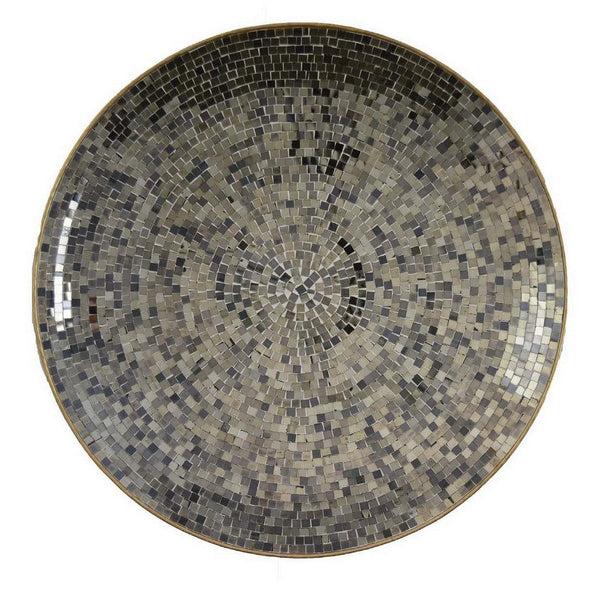 Benzara Qwin Decorative Wall Platter 24 Inch Mirror Mosaic Pattern In Gray -BM331485