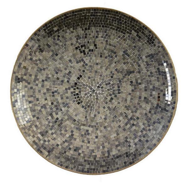 Benzara Qwin Decorative Wall Platter 24 Inch Mirror Mosaic Pattern In Gray -BM331485