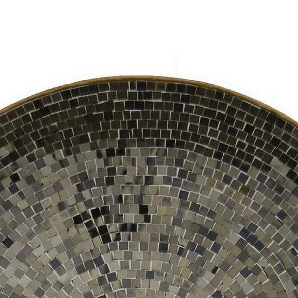 Benzara Qwin Decorative Wall Platter 24 Inch Mirror Mosaic Pattern In Gray -BM331485