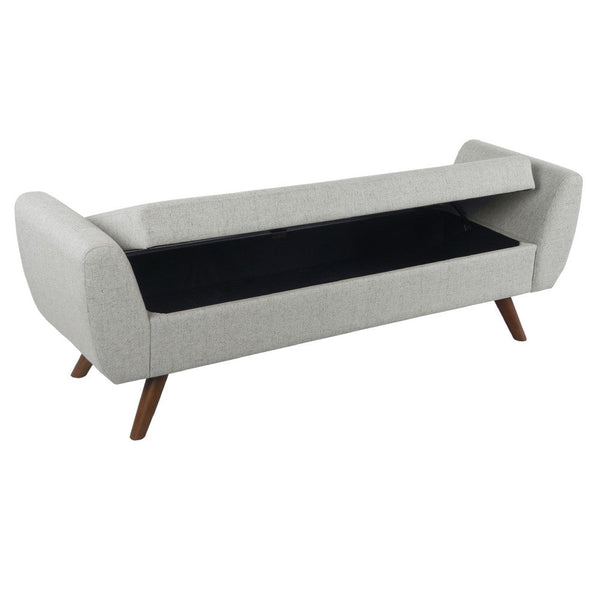 Benzara Rae Storage Bench Ottoman With Arms Light Gray Woven Fabric 60 Inch -BM334197