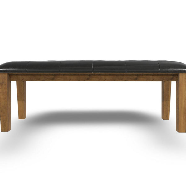 Benzara Raly Dining Bench 50 Inch Plush Tufted Faux Leather Seat Brown -BM328206