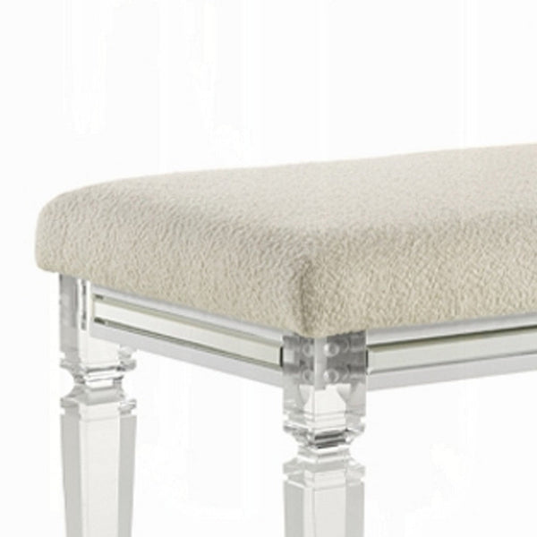 Benzara Rara Bench Beige Padded Seat 54 Inch Clear Tapered Acrylic Legs -BM333881
