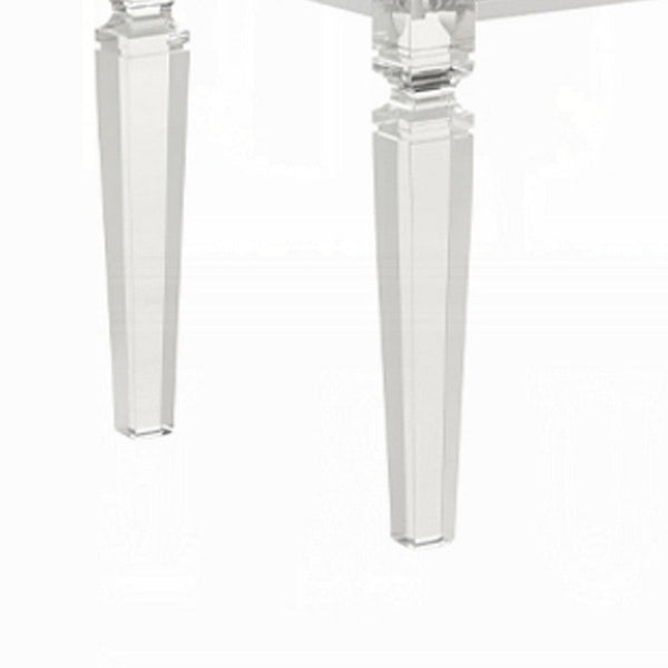 Benzara Rara Bench Beige Padded Seat 54 Inch Clear Tapered Acrylic Legs -BM333881