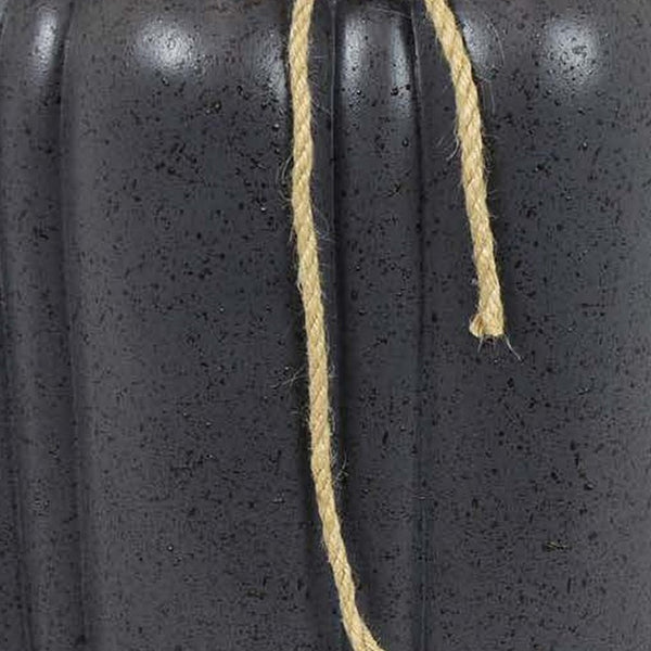 Benzara Rave 17 Inch Planter Pumpkin Like Shape And Rope Details Black Resin - BM312531