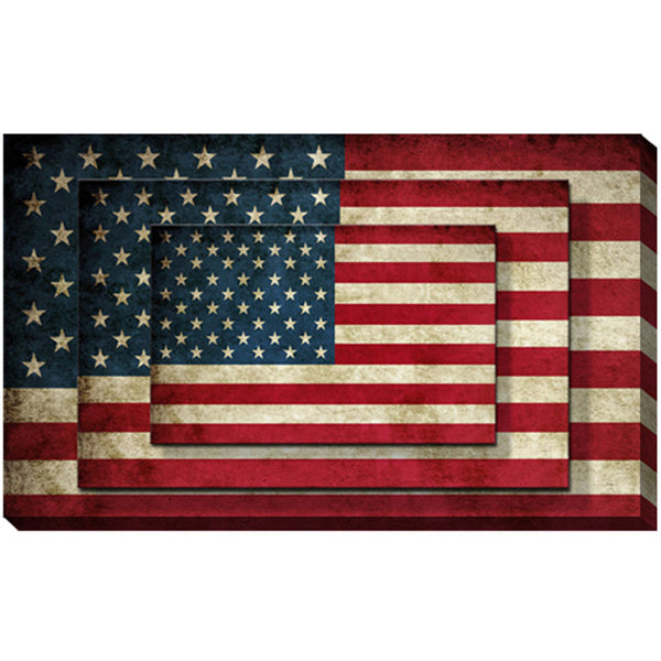 Benzara Rectangle 3 Tier Stacked Wall Art With US Flag Print Set Of 4 Multicolor - BM205848