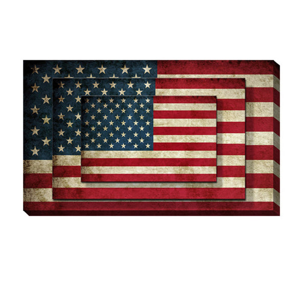 Benzara Rectangle 3 Tier Stacked Wall Art With US Flag Print Set Of 4 Multicolor - BM205848
