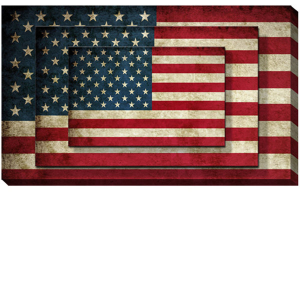 benzara Rectangle 3 Tier Stacked Wall Art with US Flag Print Set of 4 Multicolor - BM205848