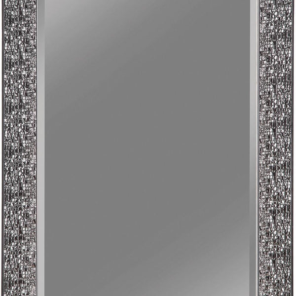 Benzara Rectangular Beveled Accent Floor Mirror With Glitter Mosaic Pattern Gray - BM233238
