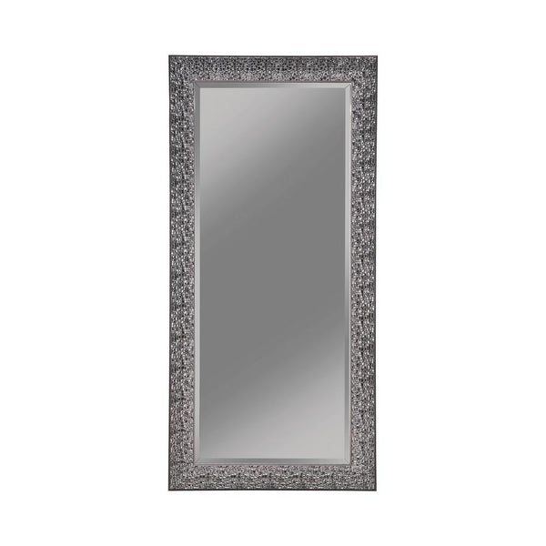 benzara Rectangular Beveled Accent Floor Mirror with Glitter Mosaic Pattern Gray - BM233238