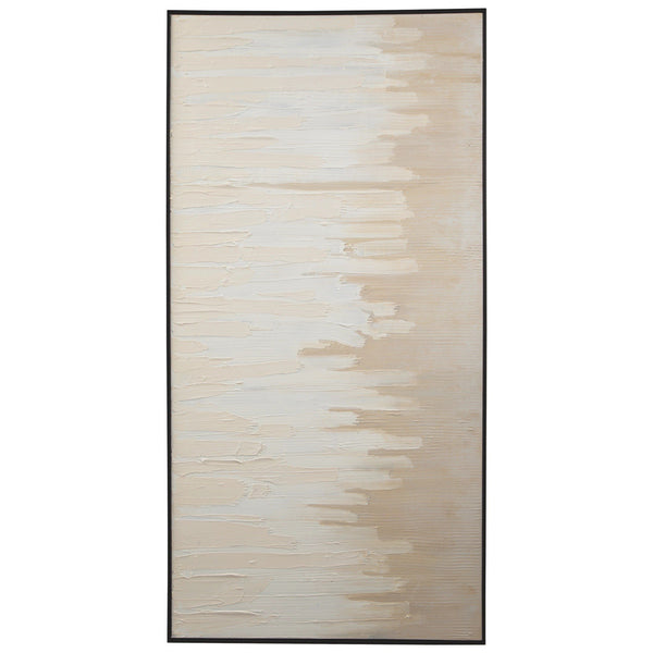 Benzara Rectangular Canvas Wall Art With Abstract Design Beige And Off White - BM231394
