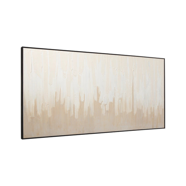 Benzara Rectangular Canvas Wall Art With Abstract Design Beige And Off White - BM231394