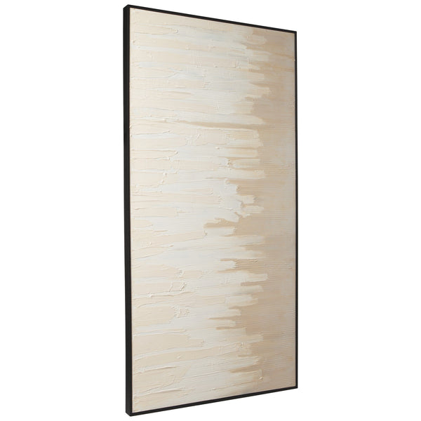 benzara Rectangular Canvas Wall Art with Abstract Design Beige and Off White - BM231394