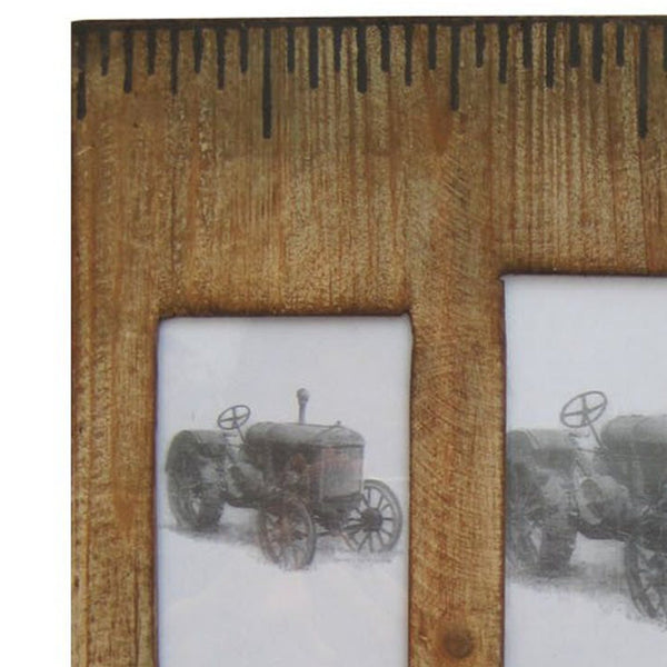 Benzara Rectangular Distressed Wooden Frame With 4 Photo Slots Brown - BM228641