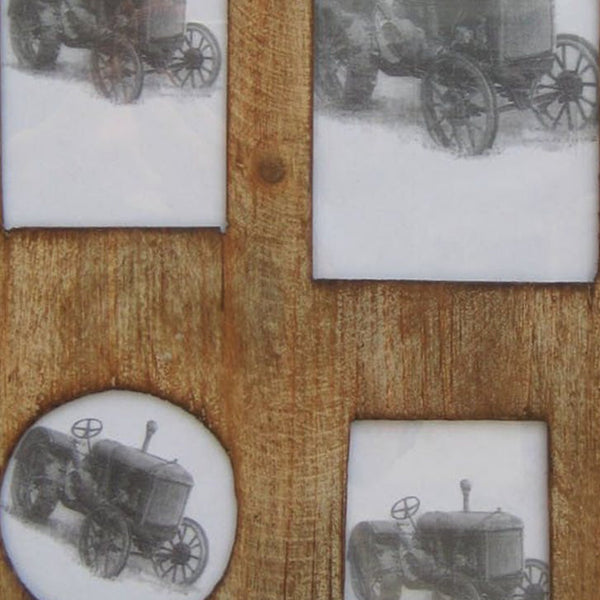 Benzara Rectangular Distressed Wooden Frame With 4 Photo Slots Brown - BM228641