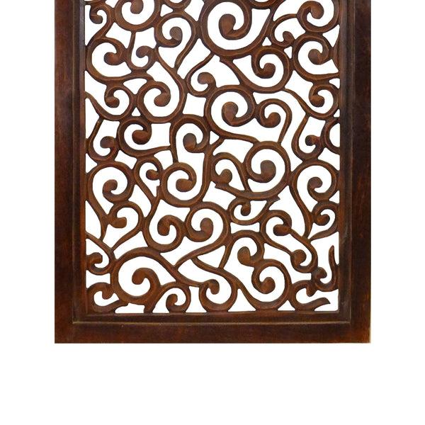 Benzara Rectangular Mango Wood Wall Panel With Cutout Scrollwork Details Brown - BM01886