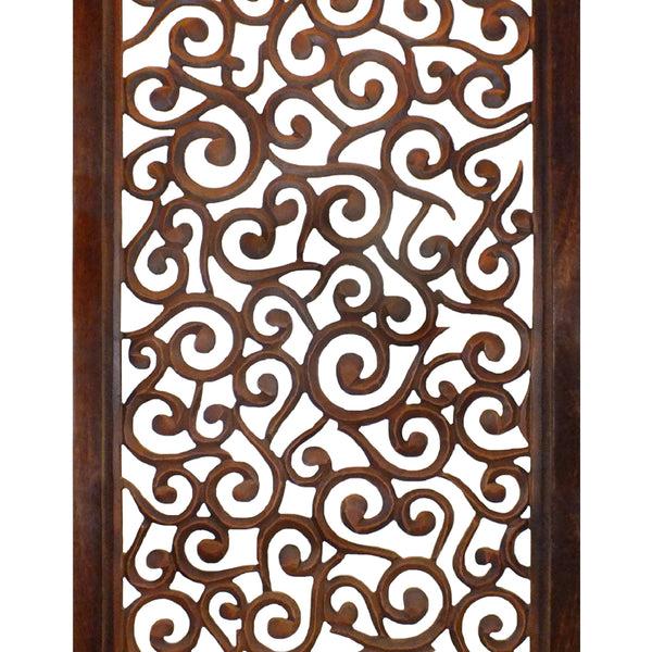 Benzara Rectangular Mango Wood Wall Panel With Cutout Scrollwork Details Brown - BM01886