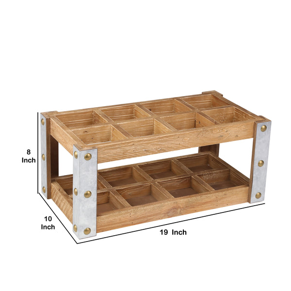 Benzara Rectangular Metal 8 Bottle Wooden Wine Rack Brown And Silver - BM205137