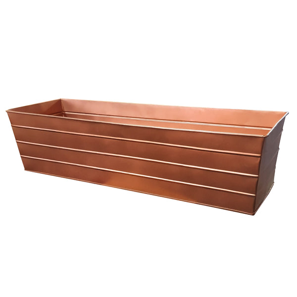 Benzara Rectangular Metal Flower Planter Box With Embossed Line Design Large Copper - BM195218