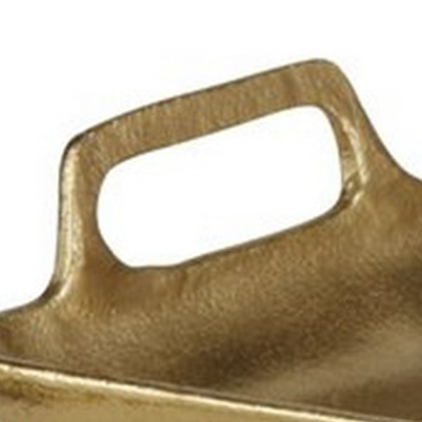 Benzara Rectangular Metal Frame Decorative Tray With Cut Out Handle Gold - BM227398